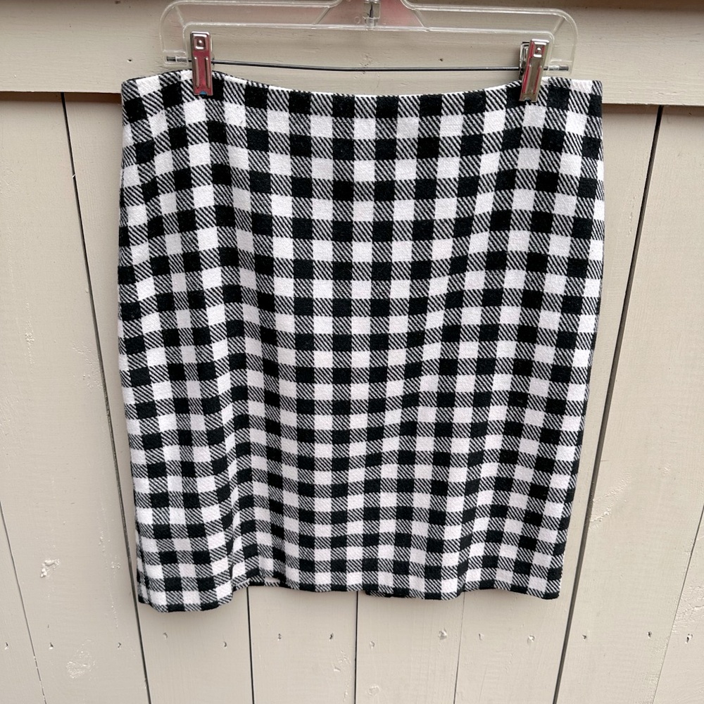 Talbots black and white checked wool blend pencil skirt